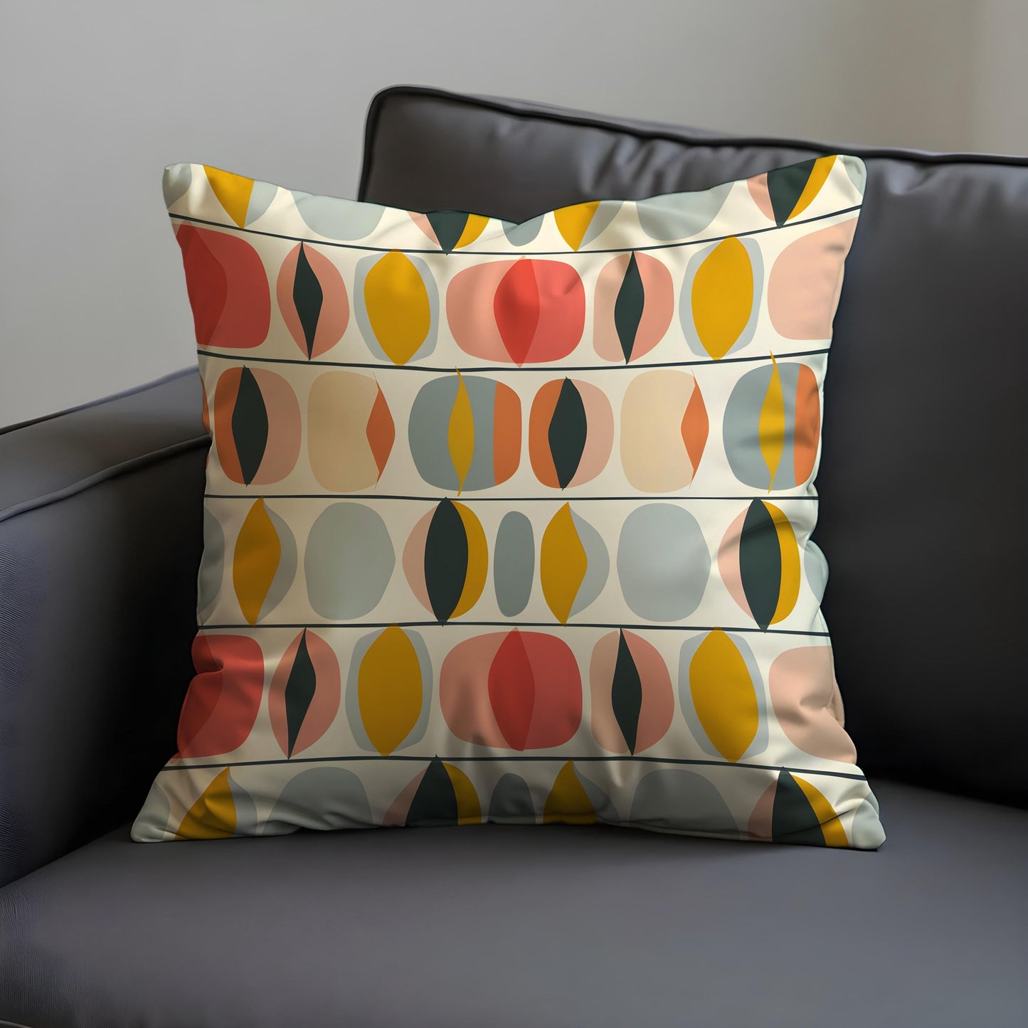 Retro Oval Pattern Cushion Cover, Mid Century Modern Pillow Cover