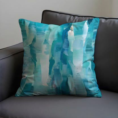 Teal Abstract Brushstroke Cushion Cover, Aqua Blue Modern Pillow Cover