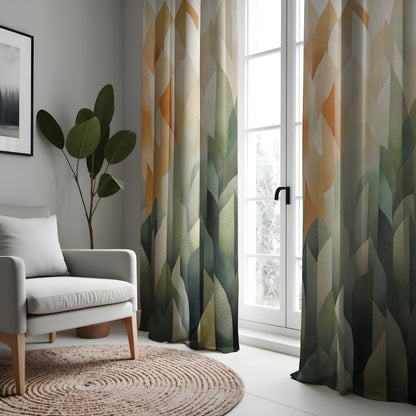Earth Tone Geometric Leaf Curtains, Neutral Boho Drapes