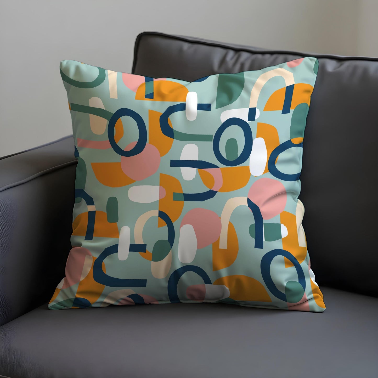Modern Abstract Cushion Cover, Colorful Mid-Century Throw Pillow Cover