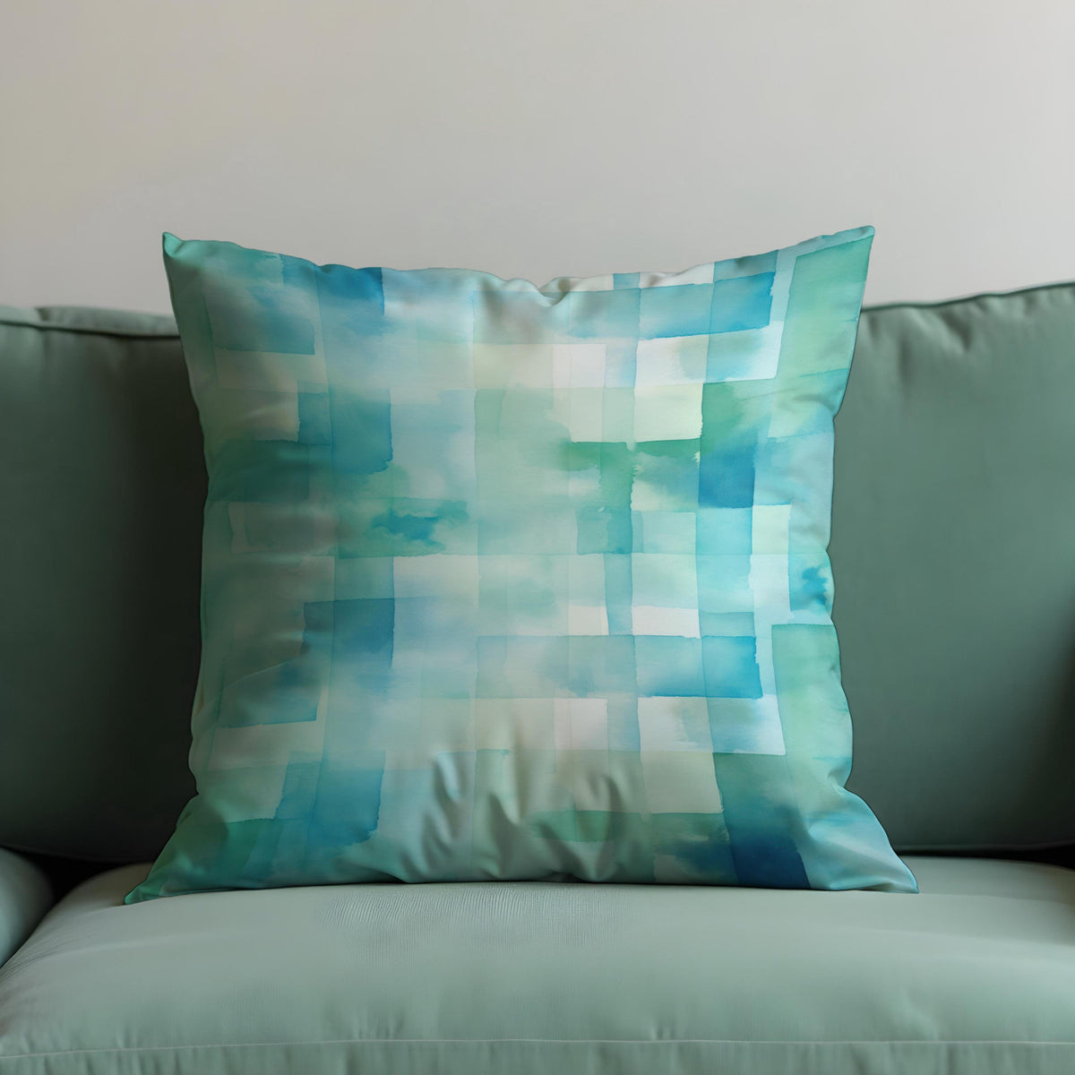 Blue Green Watercolor Throw Pillow Cover, Gradient Cushion Case