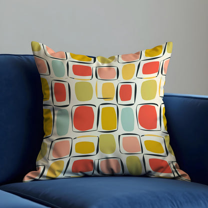Retro Square Cushion Cover, Mid Century Pillow Case