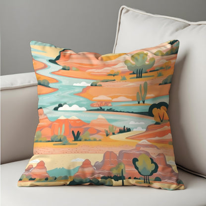 Desert Landscape Cushion Cover, Colorful Canyon River Pillow Case