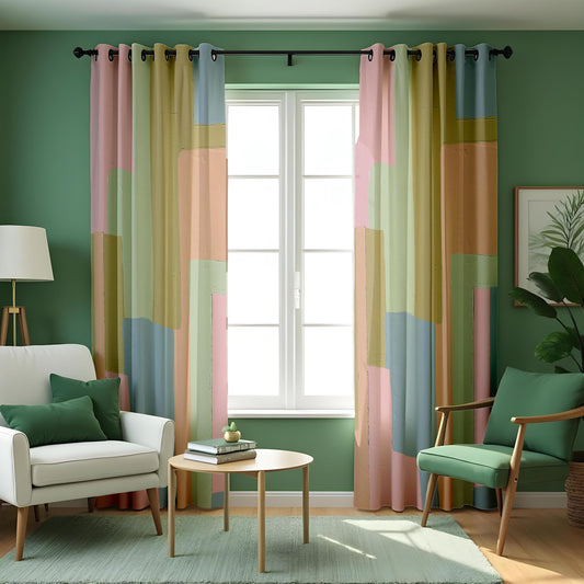 Pastel Color Block Curtains, Minimalist Abstract Art Drapes