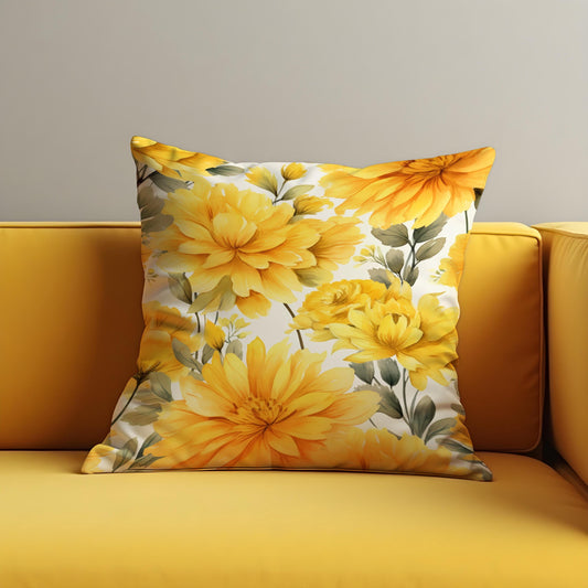 Sunny Yellow Floral Cushion Cover, Blooms Pillow Case