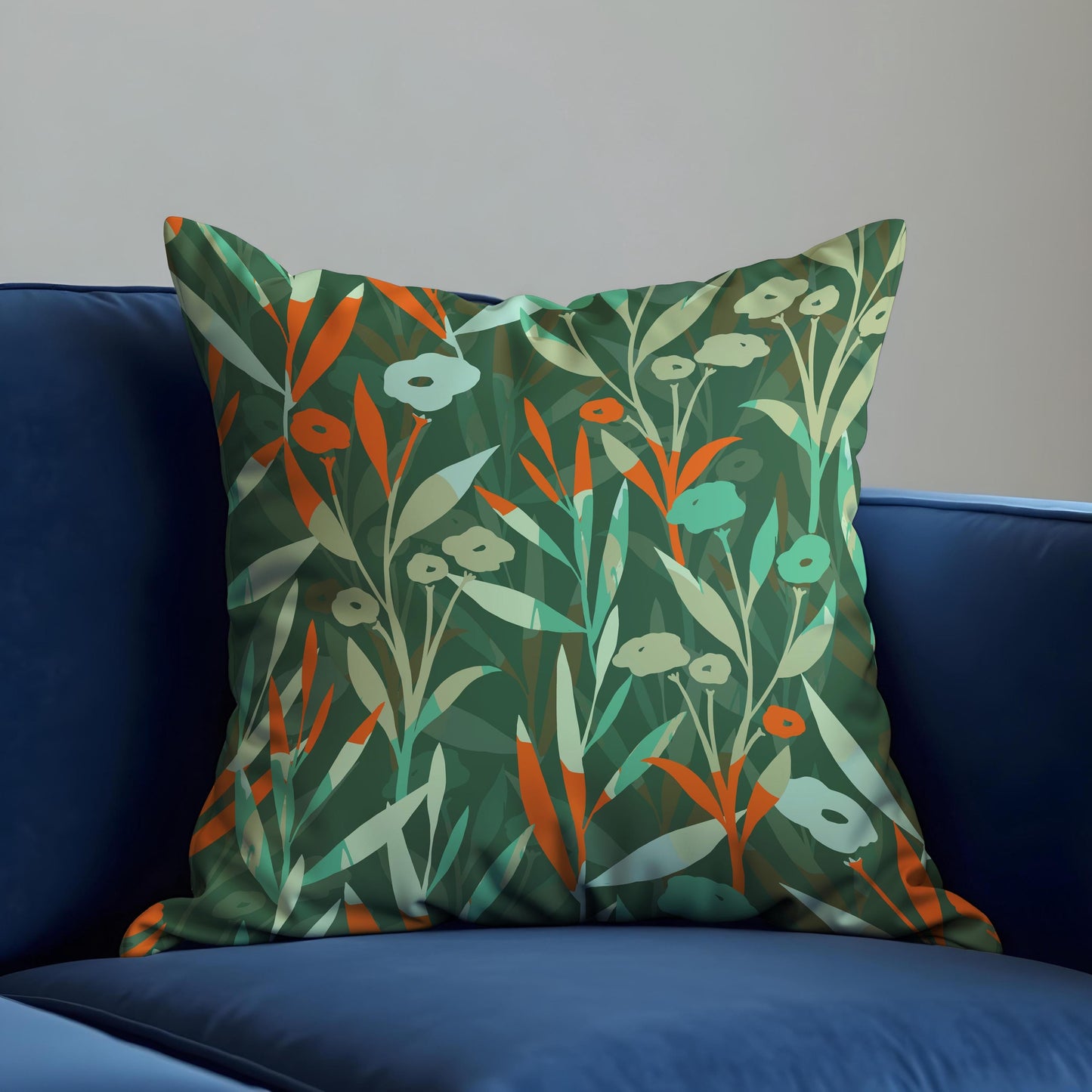 Green Botanical Throw Pillow Cover, Vibrant Floral Cushion Cover