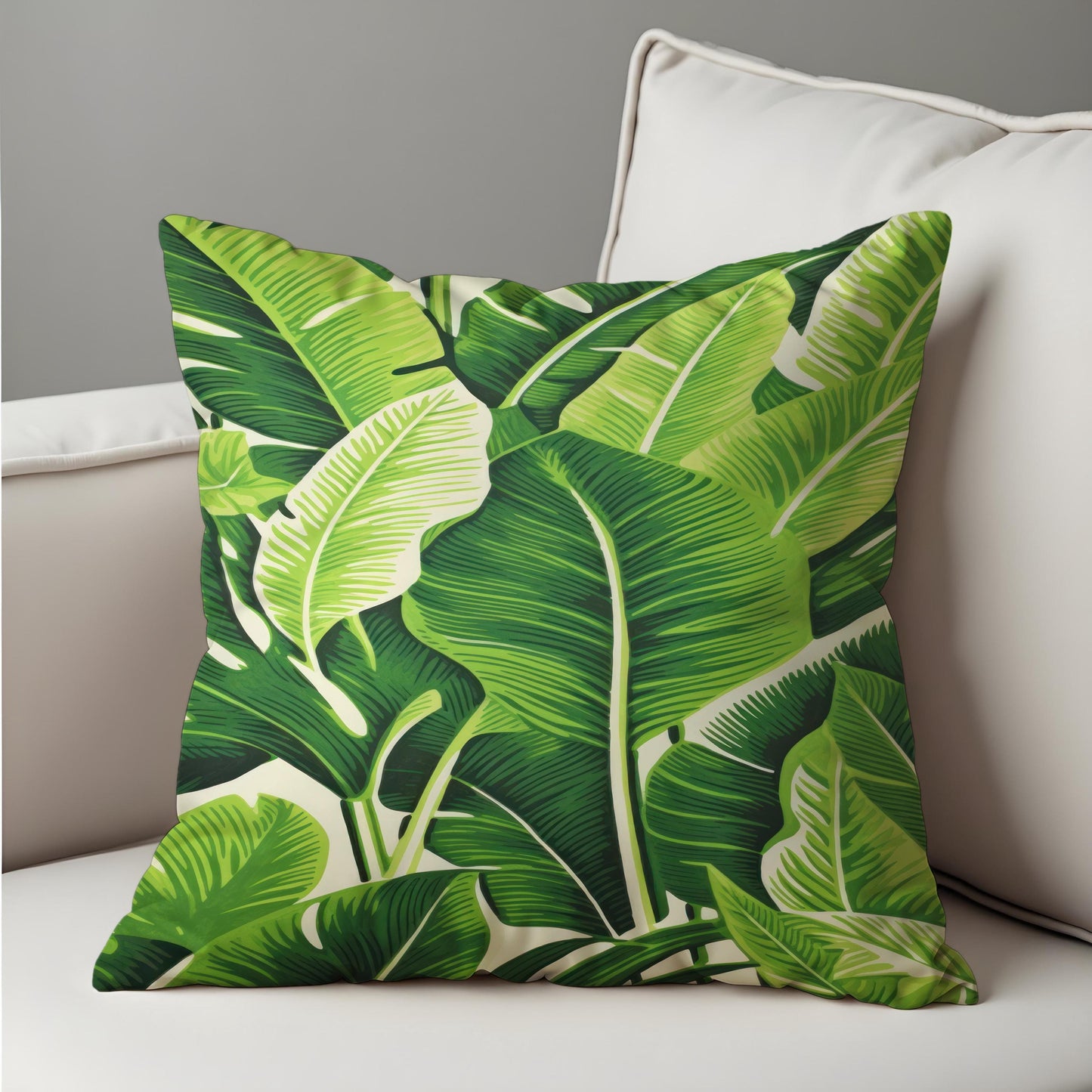 Tropical Banana Leaf Cushion Cover, Bold Green Botanical Throw Pillow Case