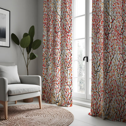 Red Orange Green Leaf Curtains, Colorful Botanical Drapes