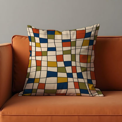 Retro Geometric Grid Cushion Cover, Mid Century Modern Throw Pillow Cover