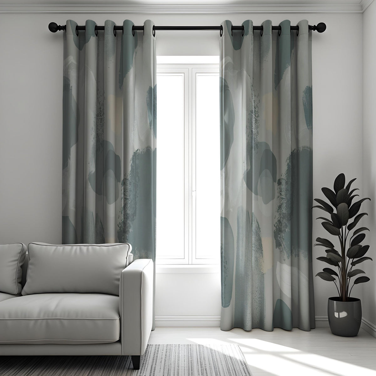 Grey Watercolor Curtains, Neutral Abstract Window Drapes