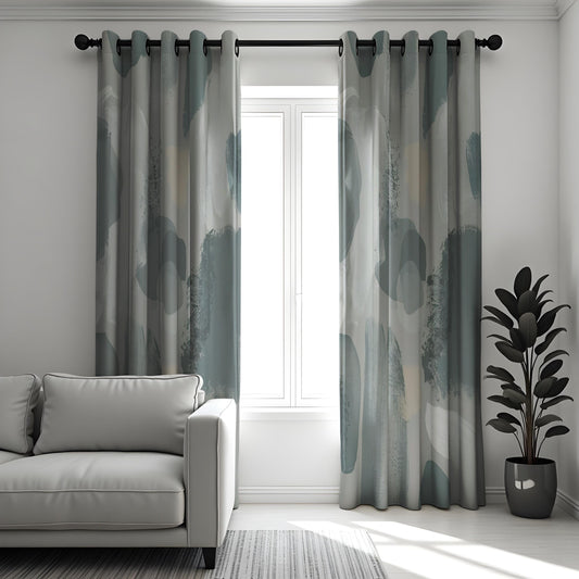 Grey Watercolor Curtains, Neutral Abstract Window Drapes