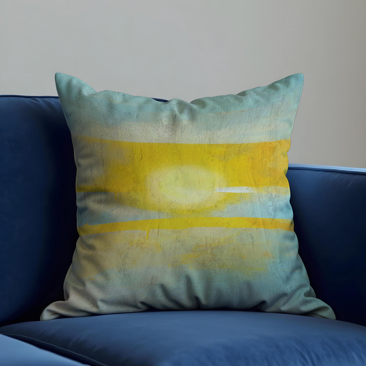 Sunset Abstract Cushion Cover, Yellow Blue Throw Pillow Case