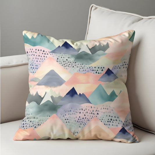 Pastel Mountain Pillow Cover, Soft Watercolor Landscape Cushion Case