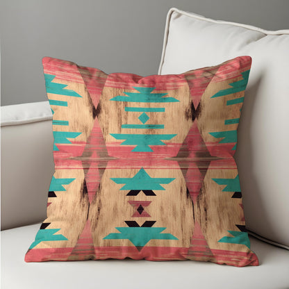 Southwestern Cushion Cover, Faded Aztec Coral & Turquoise Pillow Case