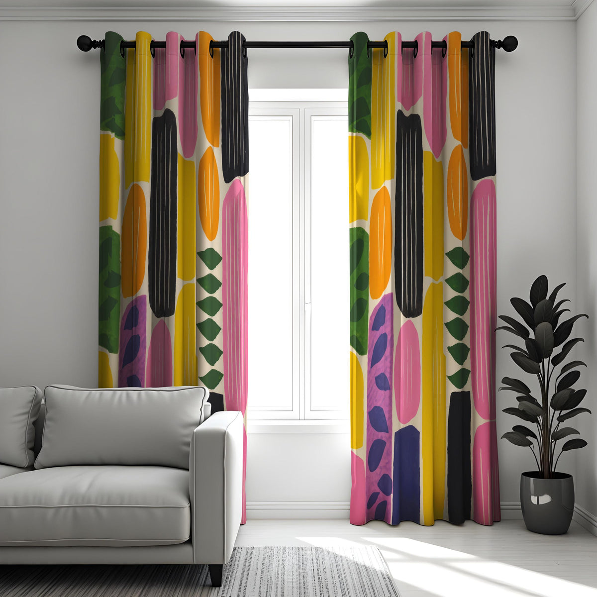 Bold Abstract Geometric Curtains, Mid Century Modern Drapes
