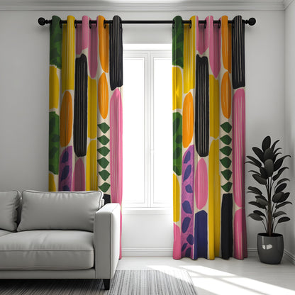 Bold Abstract Geometric Curtains, Mid Century Modern Drapes