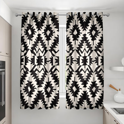 Black and White Aztec Curtains, Monochrome Geometric Drapes