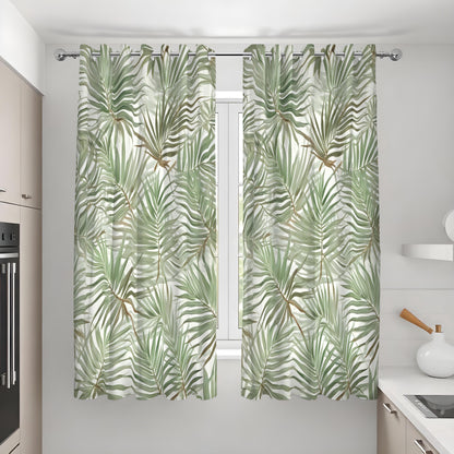 Green Palm Leaf Curtains, Tropical Botanical Window Drapes