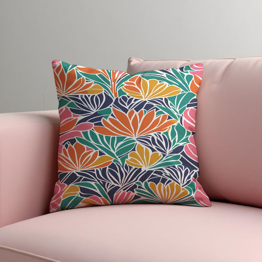 Vibrant Tropical Cushion Cover, Colorful Leaf & Petal Print Pillowcase
