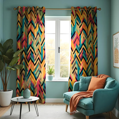 Colorful Chevron Zigzag Curtains, Bold Geometric Drapes