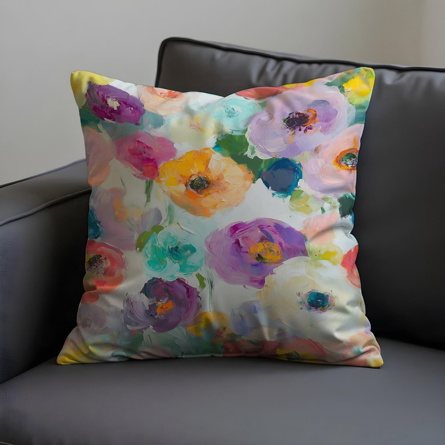 Colorful Floral Cushion Cover, Vibrant Brushstroke Bloom Pillow Case