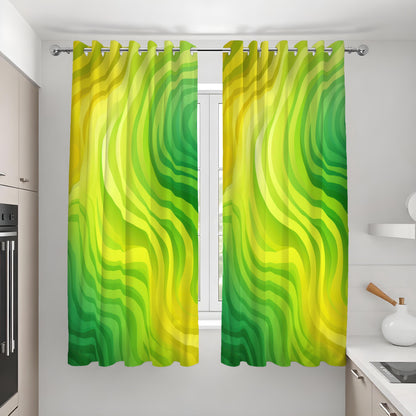 Green Yellow Wave Curtains, Modern Abstract Window Drapes