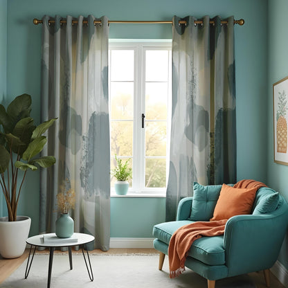 Grey Watercolor Curtains, Neutral Abstract Window Drapes