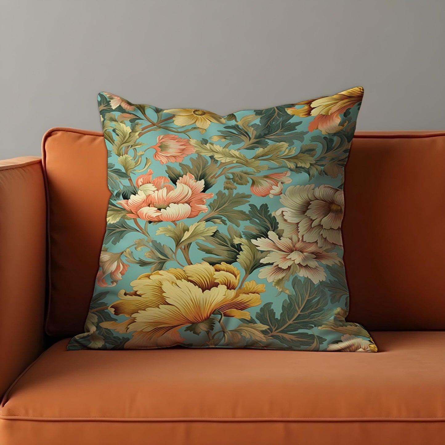 Botanical Chrysanthemum Cushion Cover, Yellow & Peach Floral Pillow Case