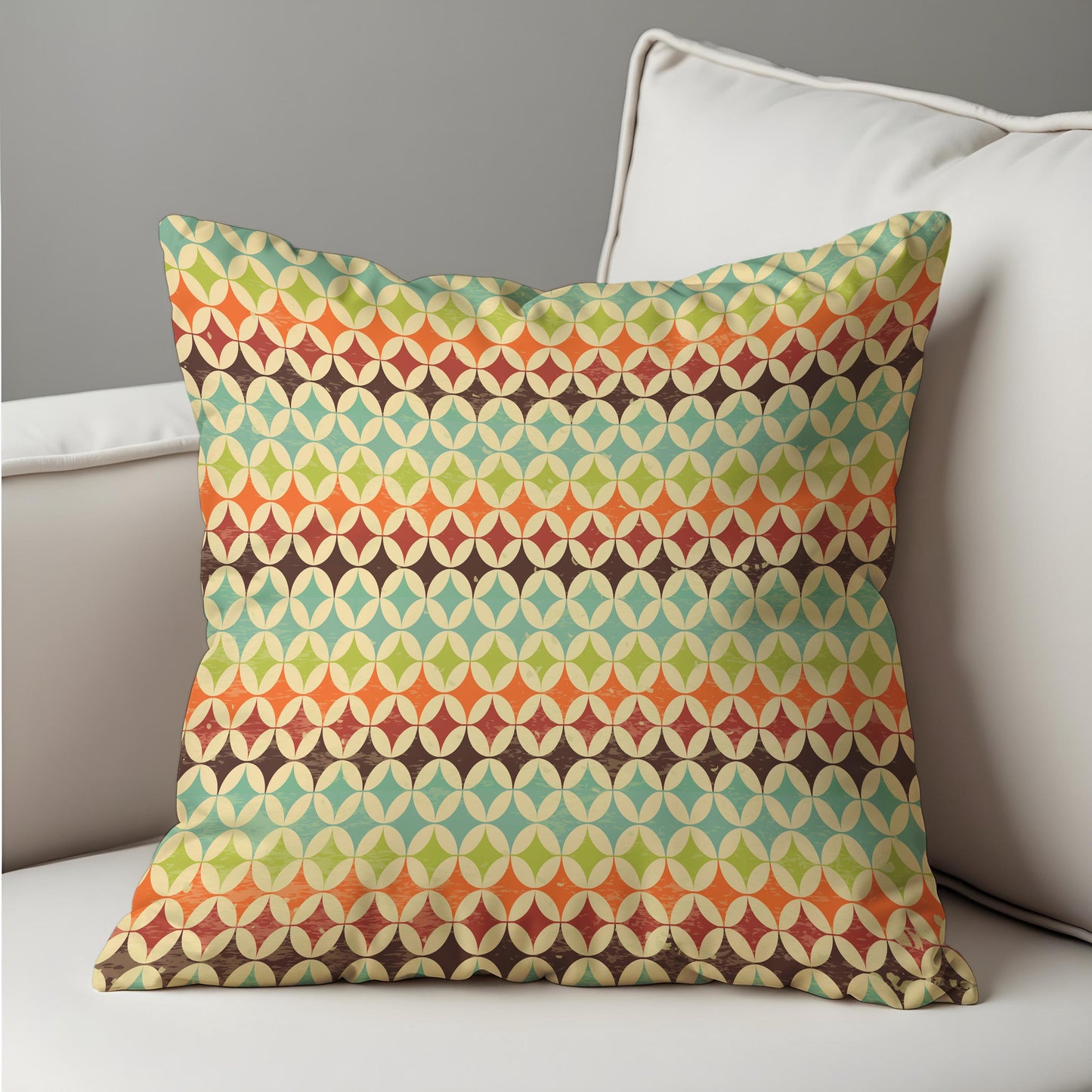 Retro Geometric Cushion Cover, Colorful Mid Century Pillow Case