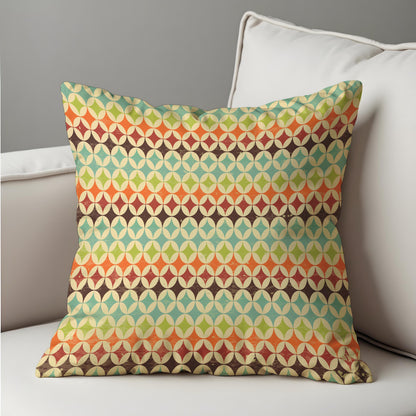 Retro Geometric Cushion Cover, Colorful Mid Century Pillow Case