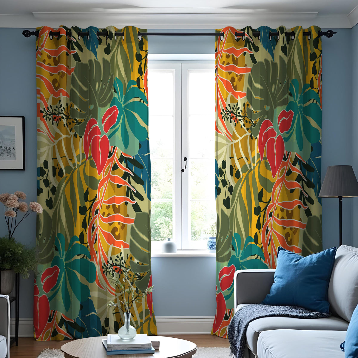 Tropical Anthurium Leaf Curtains, Jungle Botanical Drapes