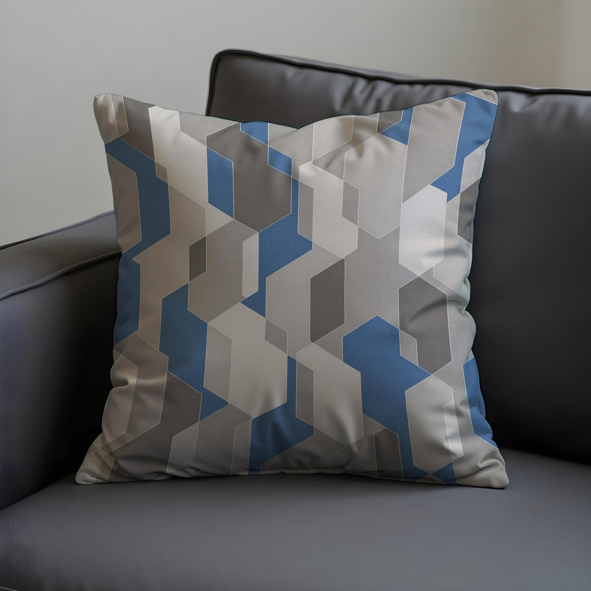 Grey Blue Geometric Cushion Cover, Modern Pillow Case