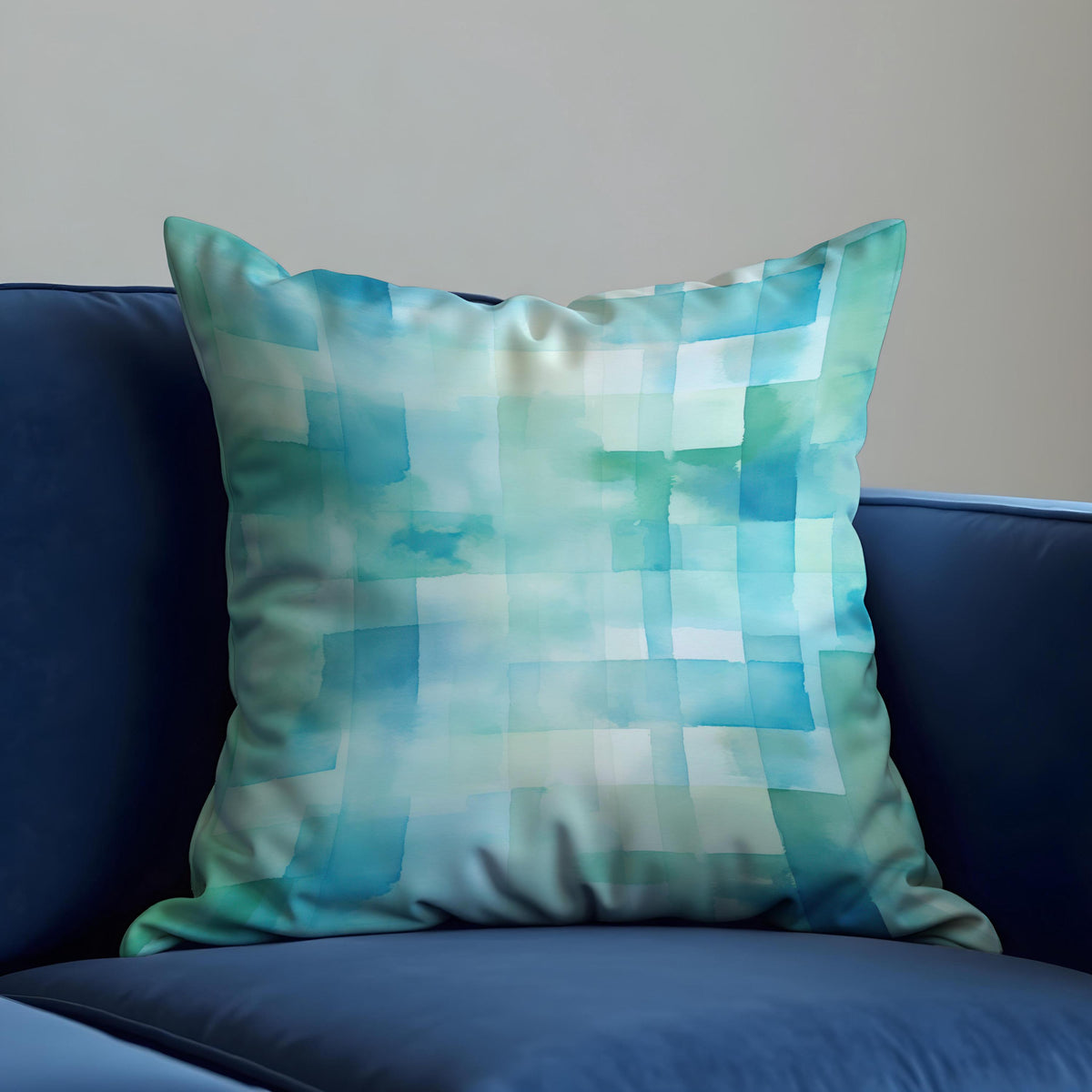 Blue Green Watercolor Throw Pillow Cover, Gradient Cushion Case