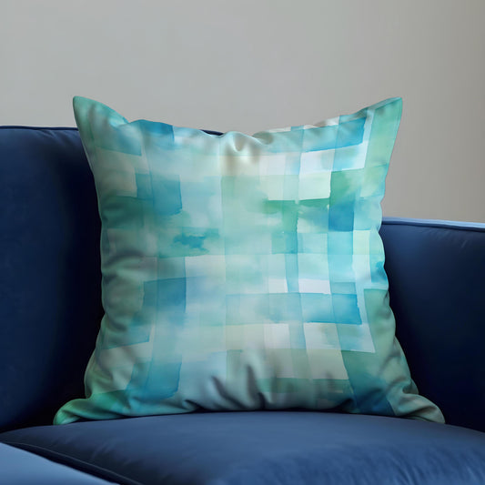 Blue Green Watercolor Throw Pillow Cover, Gradient Cushion Case