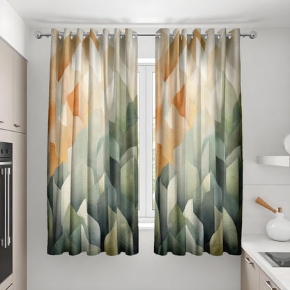 Earth Tone Geometric Leaf Curtains, Neutral Boho Drapes