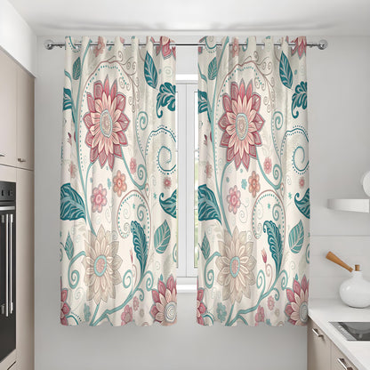 Teal & Pink Mandala Floral Curtains, Boho Window Drapes