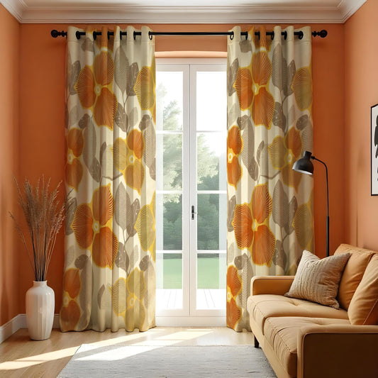 Retro Orange & Yellow Floral Curtains, Made to Measure Drapes