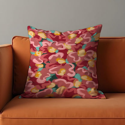 Bold Painted Floral Cushion Cover, Expressive Brushstroke Pillowcase