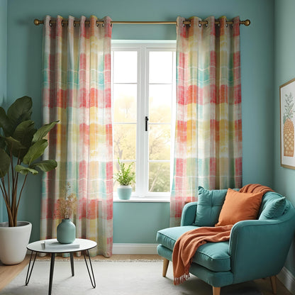 Pastel Plaid Curtains, Checkered Made to Measure Drapes