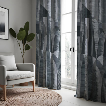 Charcoal & Grey Botanical Curtains, Leaf Print Drapes
