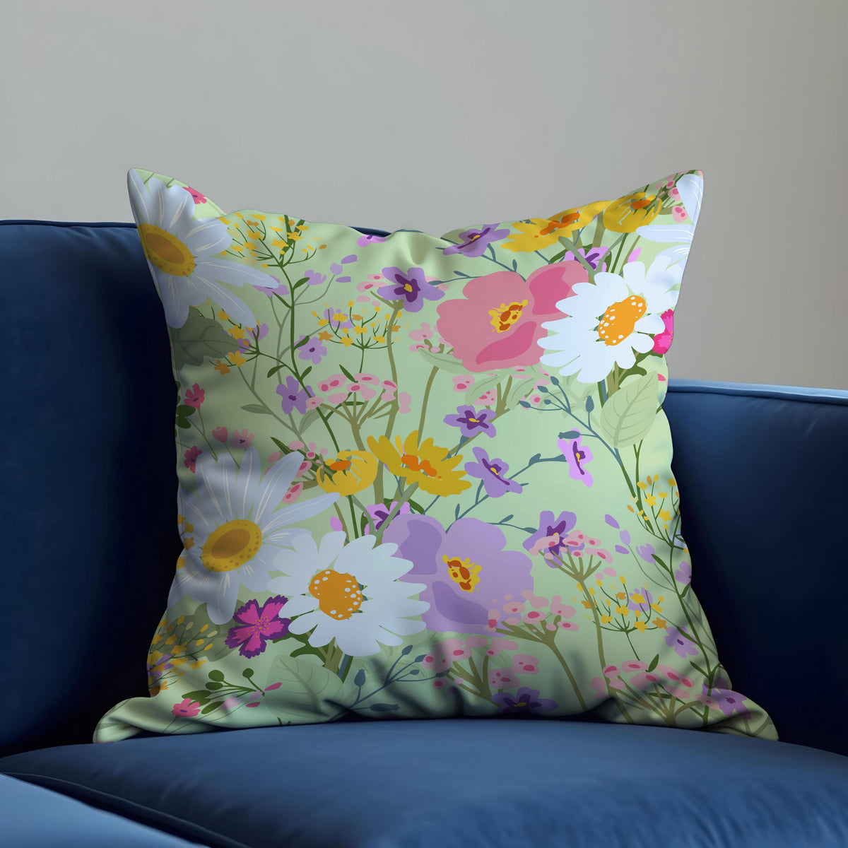 Pastel Floral Cushion Cover, Meadow Flower Pillow Case