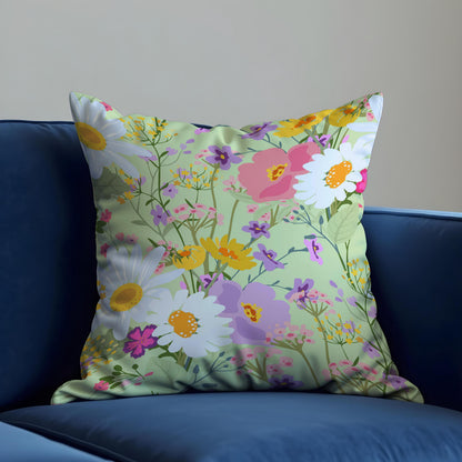 Pastel Floral Cushion Cover, Meadow Flower Pillow Case