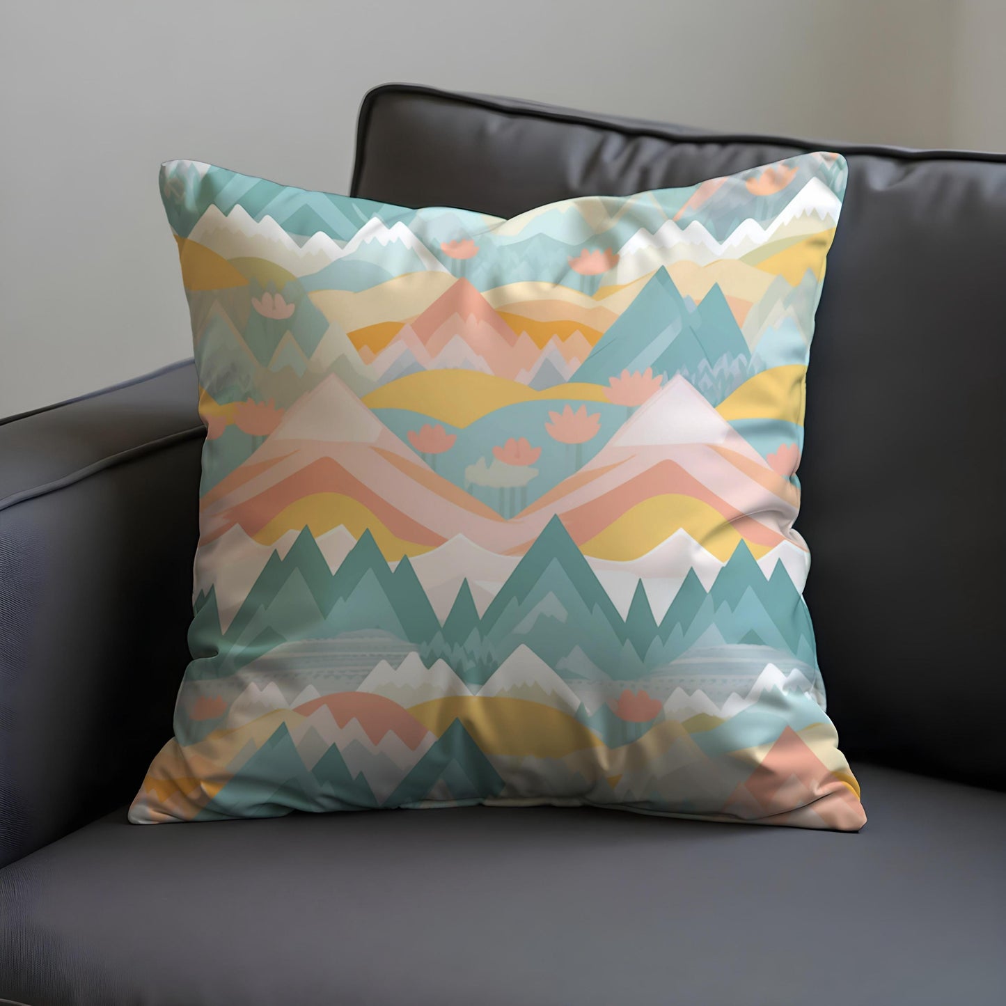 Pastel Mountain Throw Pillow Cover, Colorful Landscape Cushion Case