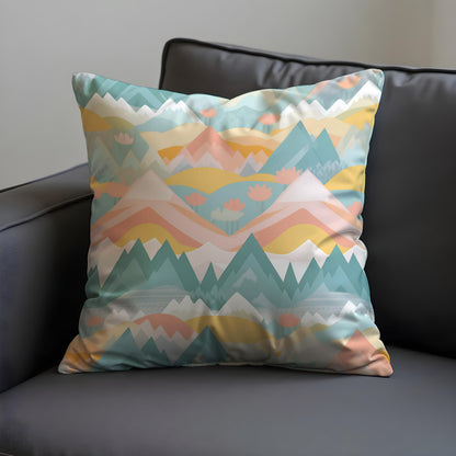 Pastel Mountain Throw Pillow Cover, Colorful Landscape Cushion Case