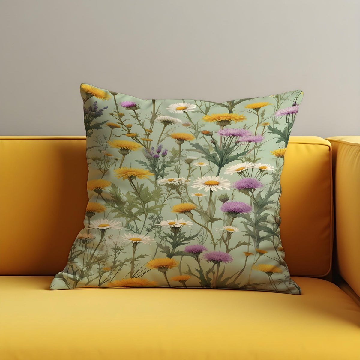 Wildflower Cushion Cover, Meadow Floral Throw Pillow Case