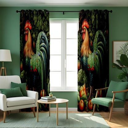 Rooster Kitchen Curtains, Farmhouse Chicken Print Drapes