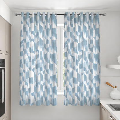 Blue Abstract Geometric Curtain Panels, Custom Window Drapes
