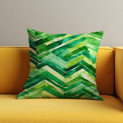 Green Chevron Watercolor Cushion Cover, Modern Throw Pillow Cover