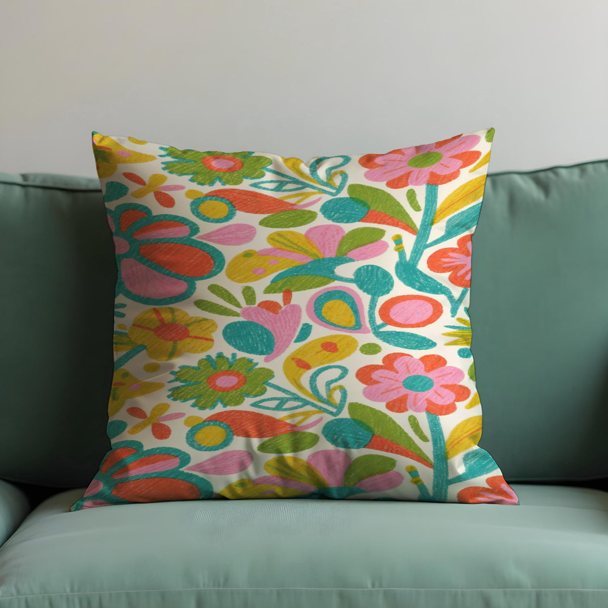 Folk Art Floral Cushion Cover, Boho Throw Pillow Case