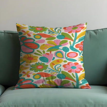 Folk Art Floral Cushion Cover, Boho Throw Pillow Case